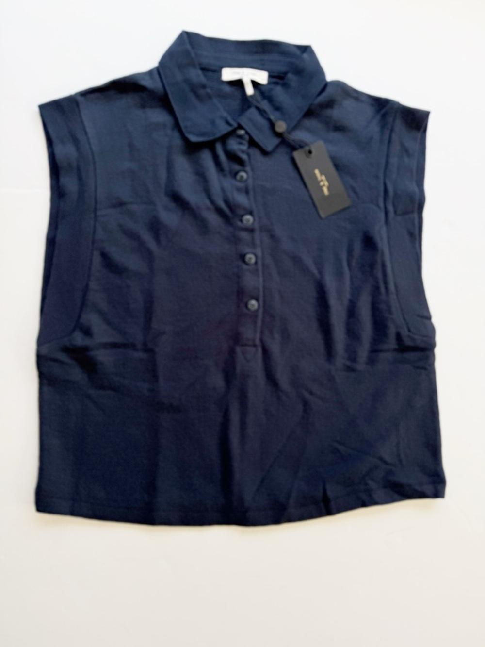 Rag & Bone McKenna sleeveless polo navy blue, crop, size Large NWT